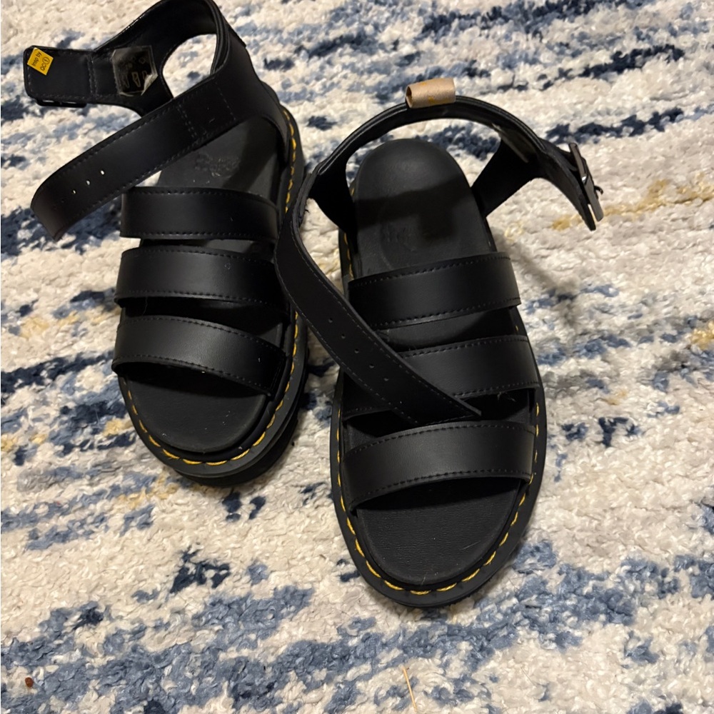 Dr. Martens Black Sandals with Yellow Stitching. Worn once